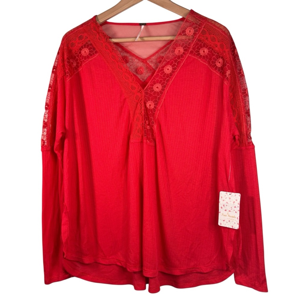 Free People Lola Tunic Shirt Size Medium NWT Rose Crimson Long Sleeve V-Neck